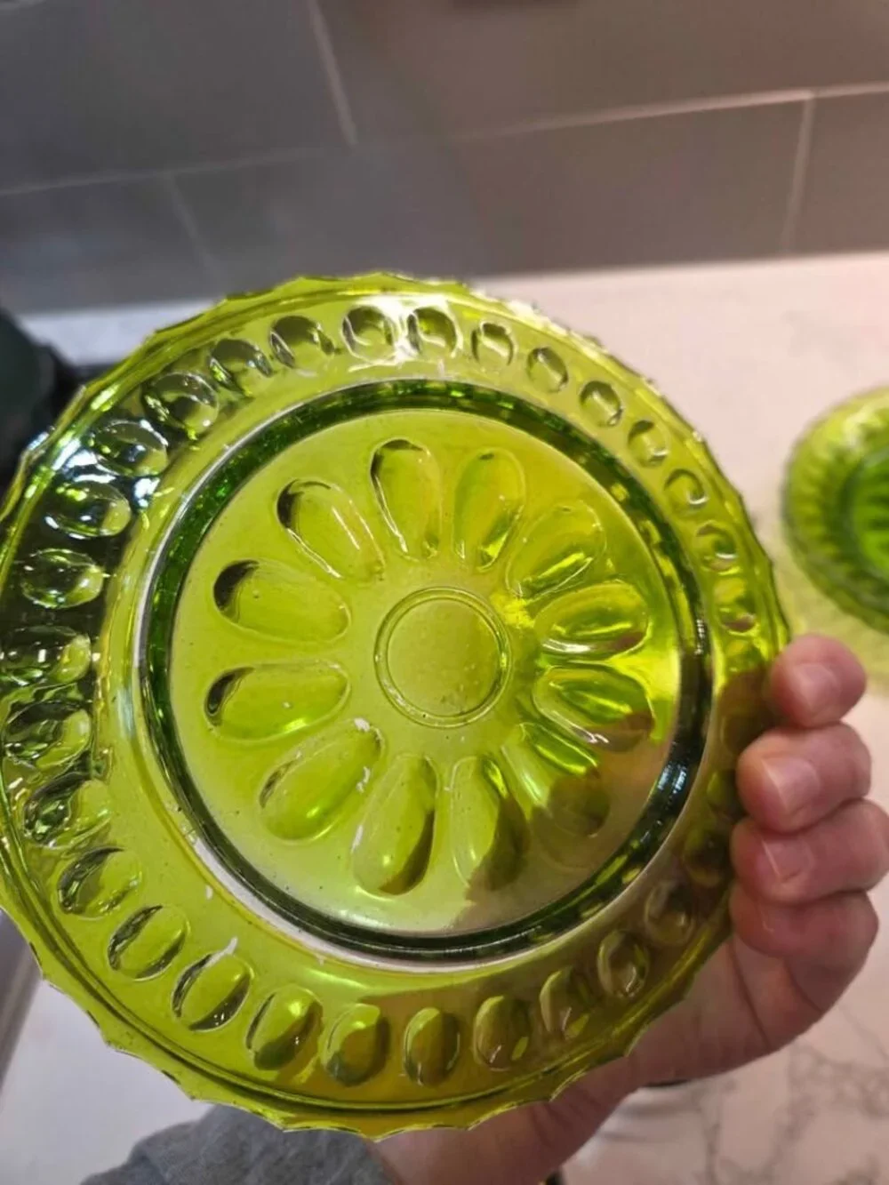 Vintage green glass plates set of 4
